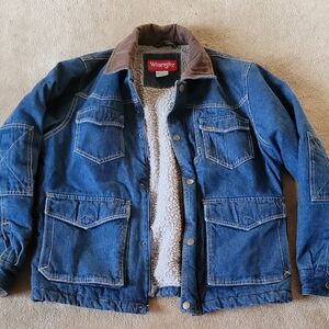 Wrangler Blue Denim Jacket with Brown Collar